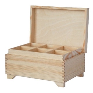 Grande scatola di legno con pareti divisorie