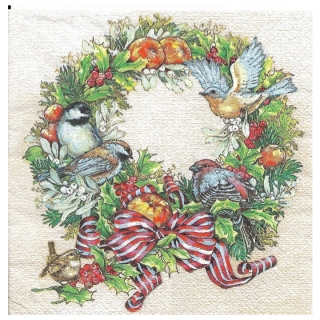 Tovaglioli per decoupage Christmas Wreath with Birds - 1 pezzo