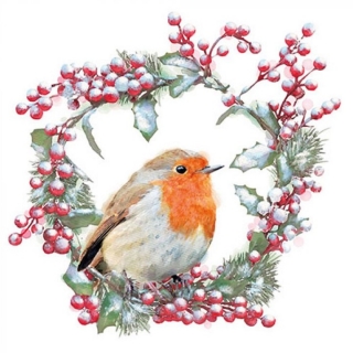 Tovaglioli per decoupage Robin in Wreath - 1 pezzo