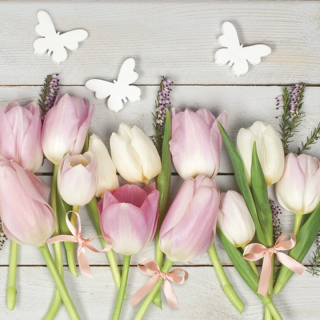 Tovaglioli per decoupage White & Pink Tulips on Wood - 1 pezzo