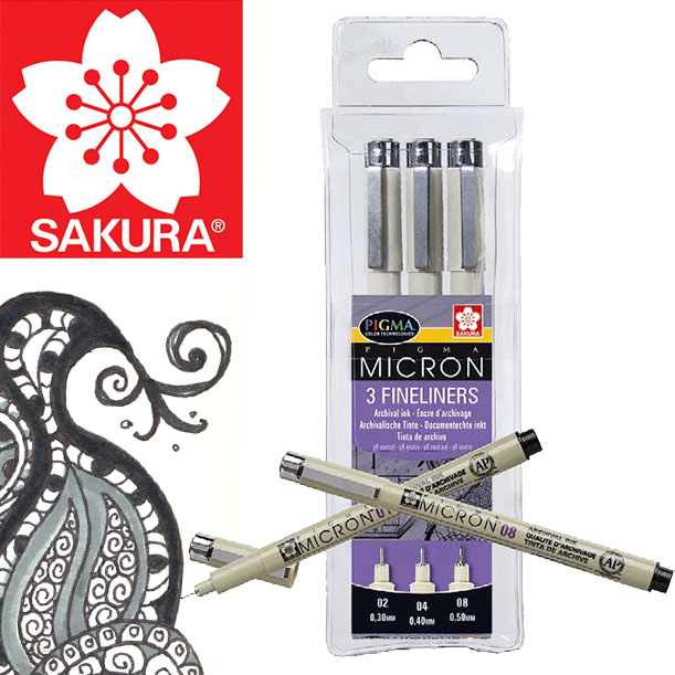 Set di pennarelli per disegno tecnico SAKURA Pigma Micron / 3 pezzi